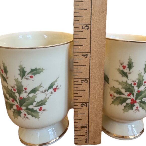 Kenasho Vintage Holiday Holly Berry Footed Coffee Mugs  Set Of 2 - Picture 5 of 12